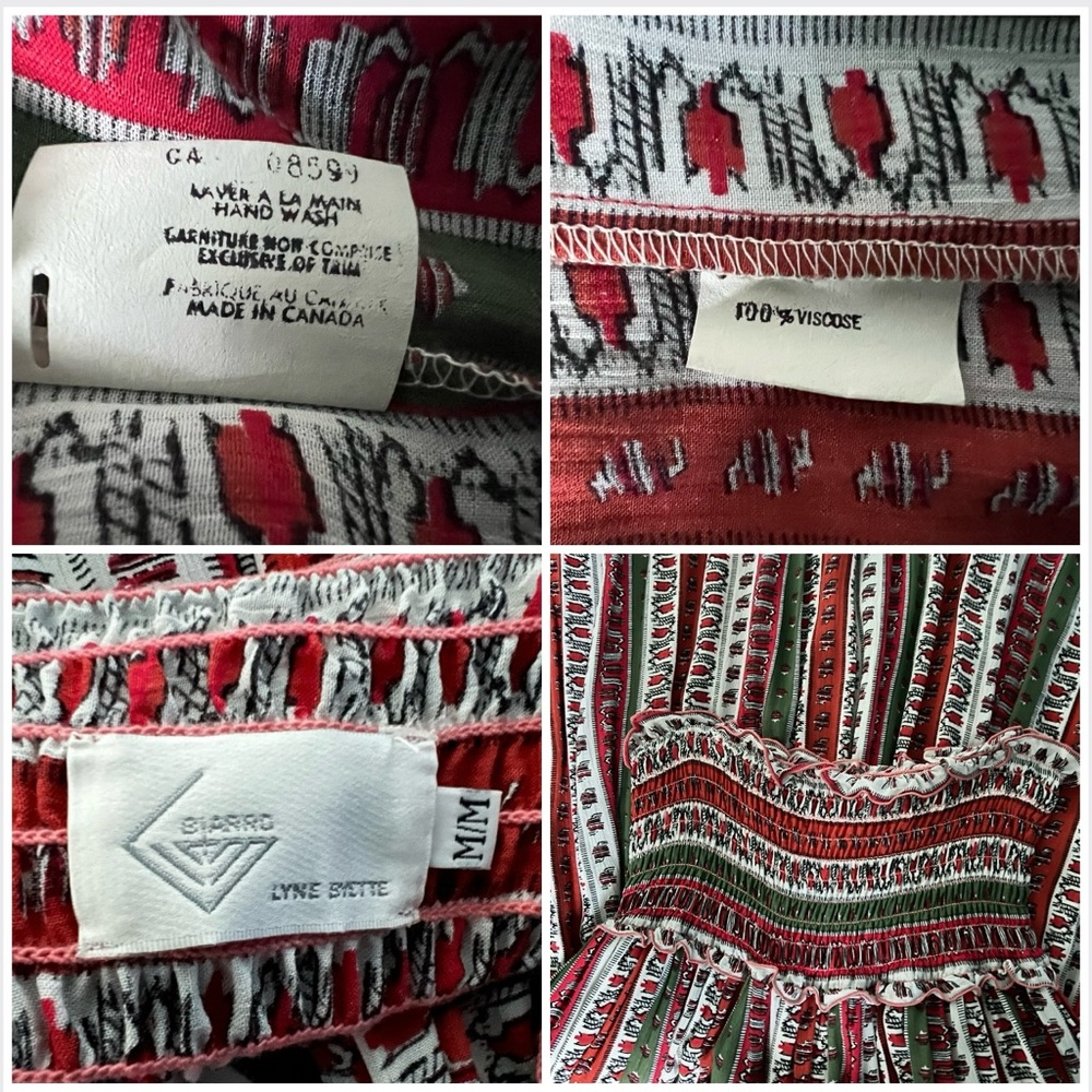 🇨🇦 Vintage Folk Art Smocked Convertible Skirt Dress Red Green Made in Canada - Picture 12 of 16
